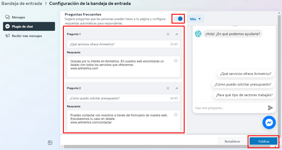 Cómo configurar preguntas frecuentes en el chat de Facebook