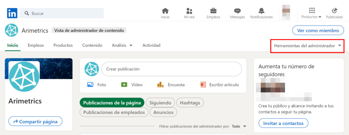 dar acceso a una pagina de linkedin