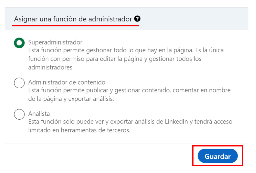 dar acceso a una pagina de linkedin