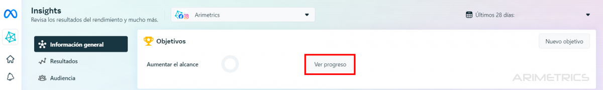 Configurar objetivos en Meta Business Suite.