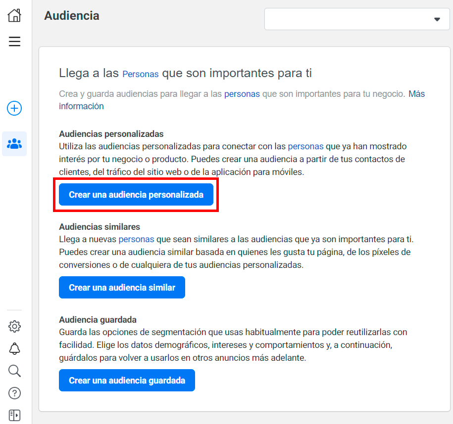 crear audiencias personalizadas con una página de Facebook