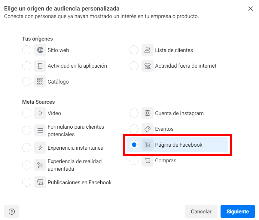 crear audiencias personalizadas con una página de Facebook