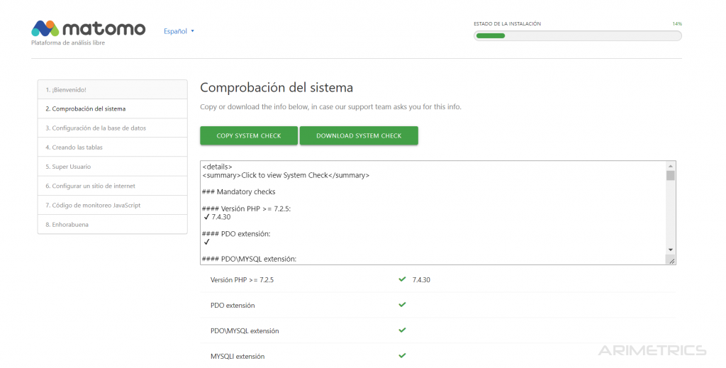 La imagen tiene un atributo ALT vacío; su nombre de archivo es instalar-matomo-comprobacion-sistema-1-1024x519.png