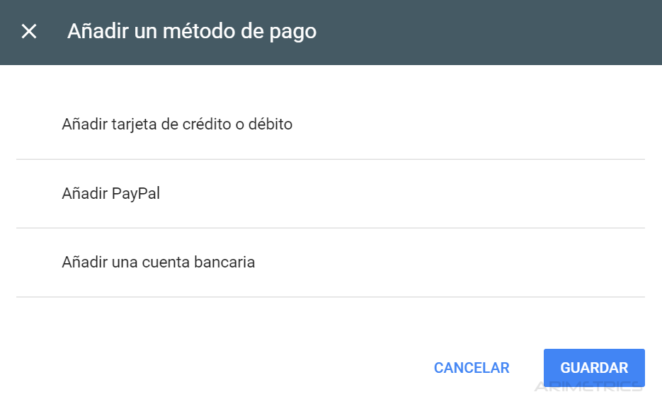 Método de pago en Google Ads