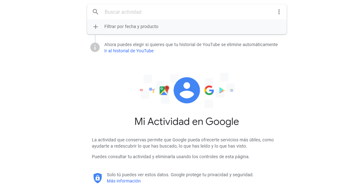 Home de Mi Actividad de Google