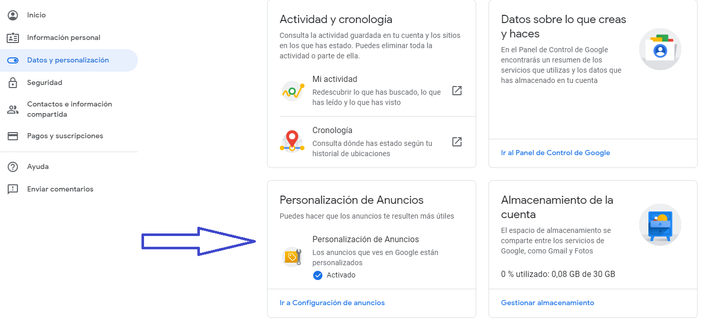 Personalización de los anuncios en Google