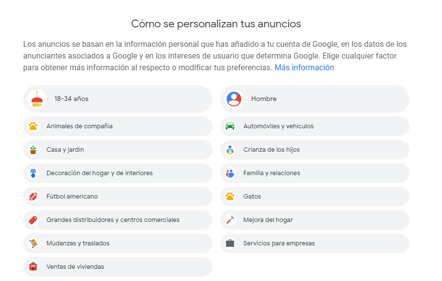 Anuncios personalizados en Mi actividad